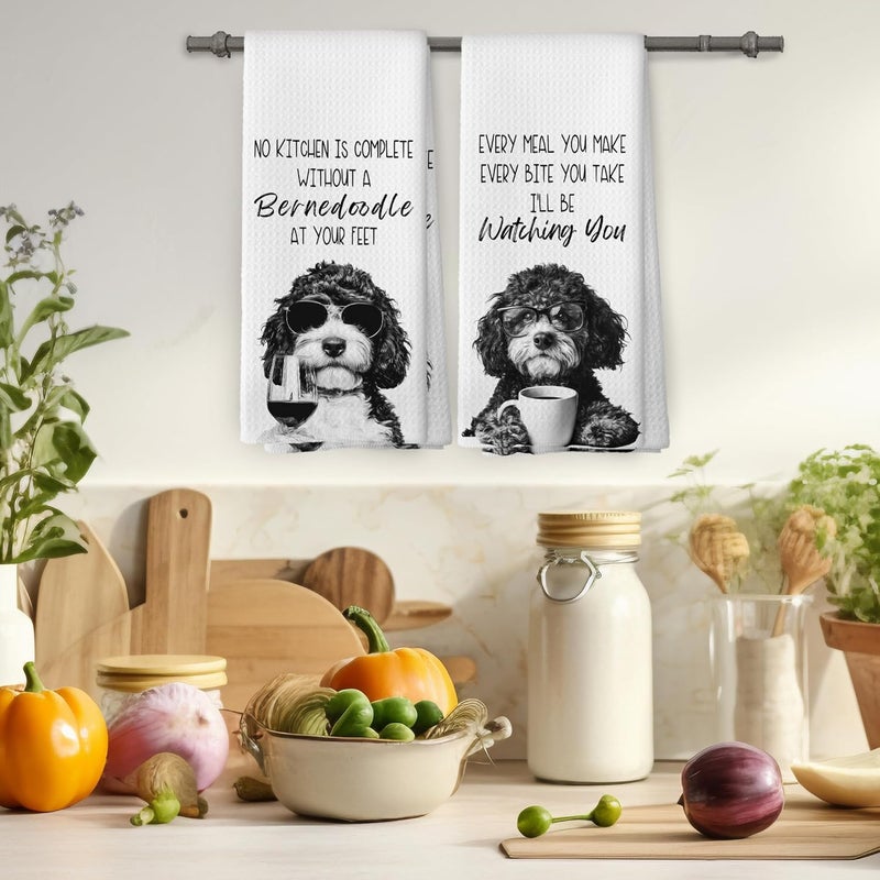 Mcehtle Funny Bernedoodle Kitchen Towels Set of 2, Dog Kitchen Accessories, Coffee Wine Station Decor, Dog Chef Gift Hand Towel, Dining Room Decorative Tea Towel Dish Towels 16x24 Inch - Image 4